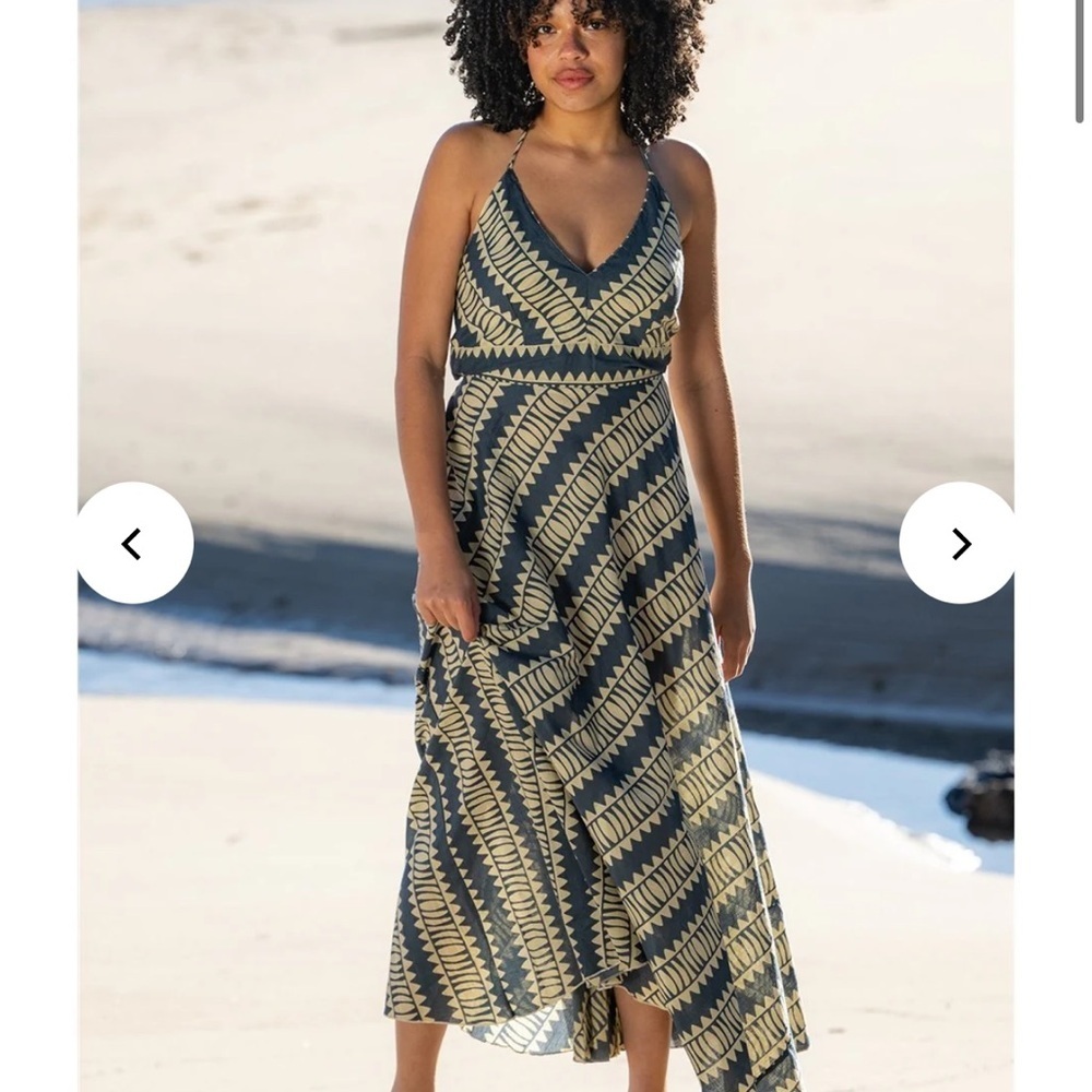 Hemi Cotton Tie Back Halter Dress - Blue Women’s Large